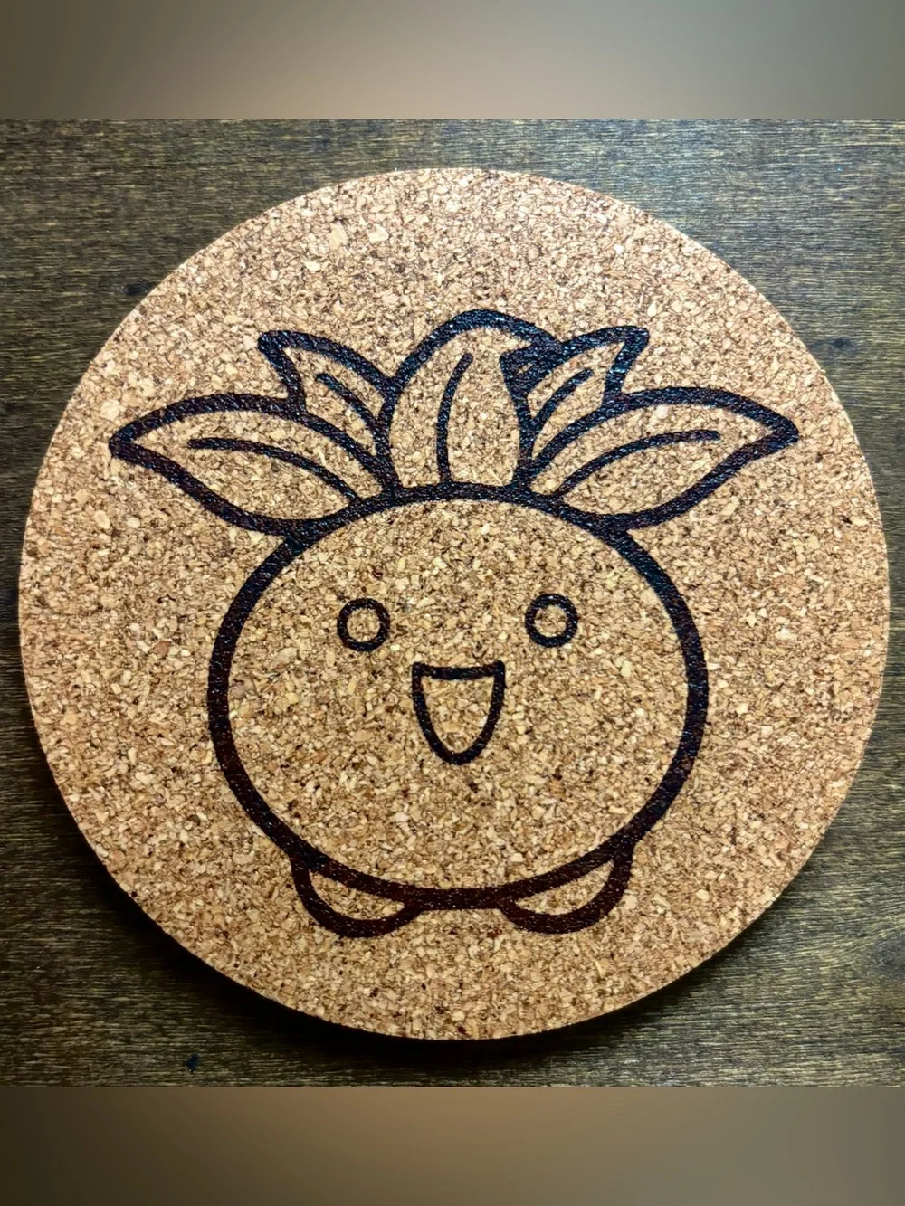 Pokemon Oddish Face Laser Engraved Cork Coaster